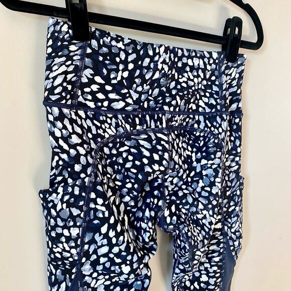 ATHLETA Leggings Spotty Up for Anything Crop Capri Mesh Pocket Navy White XS - Picture 7 of 11